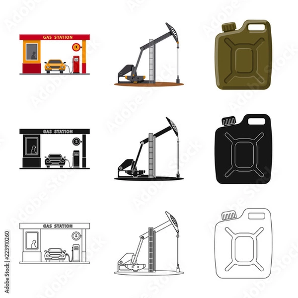 Fototapeta Vector illustration of oil and gas sign. Collection of oil and petrol vector icon for stock.