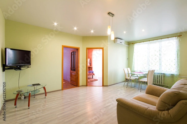 Obraz Home Interior With Open Plan Kitchen, Lounge And Dining Area