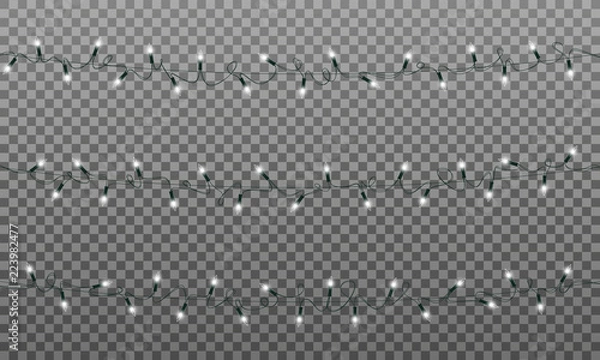 Fototapeta Christmas lights. Realistic string lights garland for New Year and Xmas. Isolated glowing lights