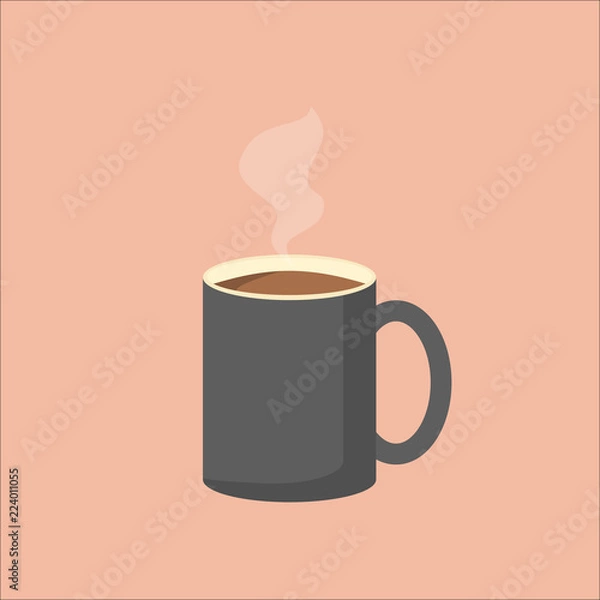 Fototapeta Illustration of grey coffee mug with steam. Vector image of coffee cup. EPS10 compatible