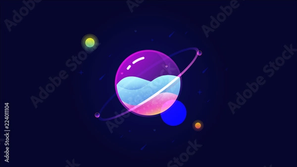 Fototapeta Illustration of crystal planet with liquid content vector image. Other planet from different galaxy concept illustration