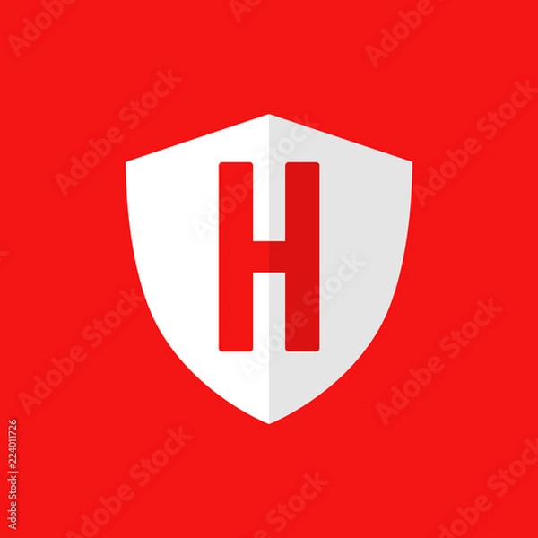 Fototapeta Illustration of a shield with H letter and shadow