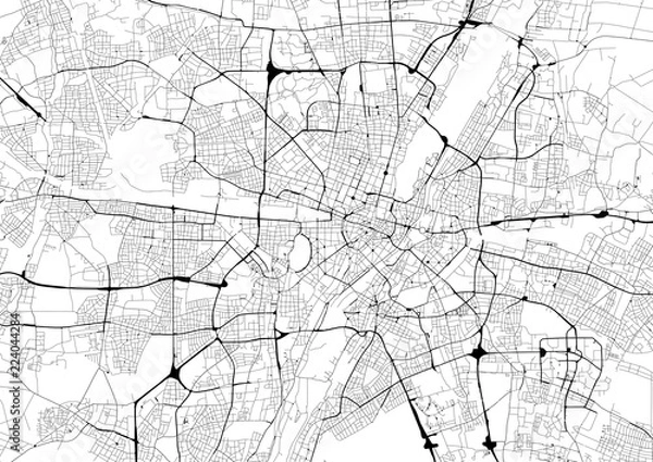 Fototapeta Monochromatyczna mapa miasta z siecią dróg Monachium