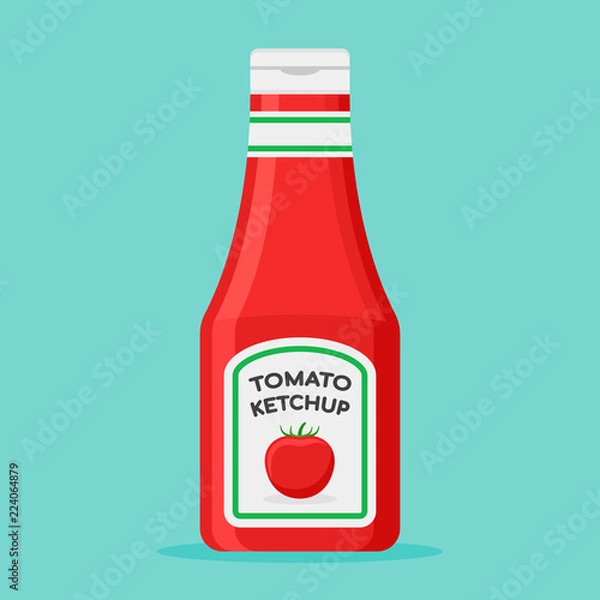 Obraz Tomato ketchup bottle flat style icon. Vector illustration.