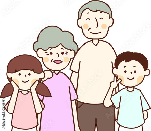 Fototapeta  男の子女の子とおじいさんおばあさん