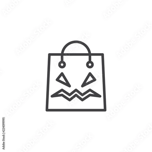 Fototapeta Halloween shopping bag outline icon. linear style sign for mobile concept and web design. Shopping bag with pumpkin face simple line vector icon. Symbol, logo illustration. Pixel perfect vector