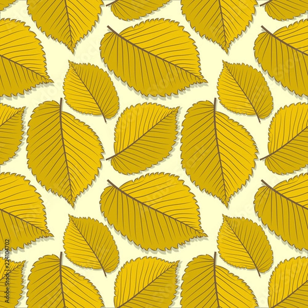 Fototapeta Seamless pattern with elm autumn leaves. Vector illustration.
