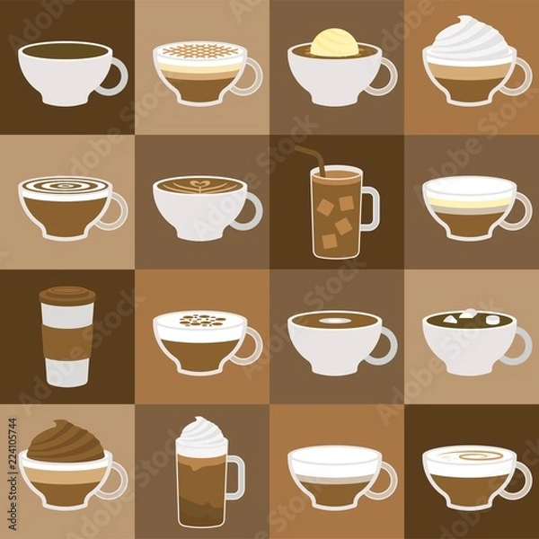 Obraz different types of coffee menu in flat design