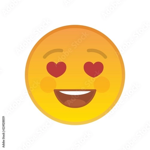 Fototapeta Falling in love emoticon isolated on white background. Amorously yellow emoji symbol. Social communication and internet chatting vector element. Lovingly smile face with facial expression