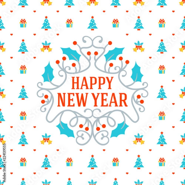 Fototapeta Merry Christmas and Happy New Year. Retro design on seamless background. Vector background for wrapping paper or greeting card