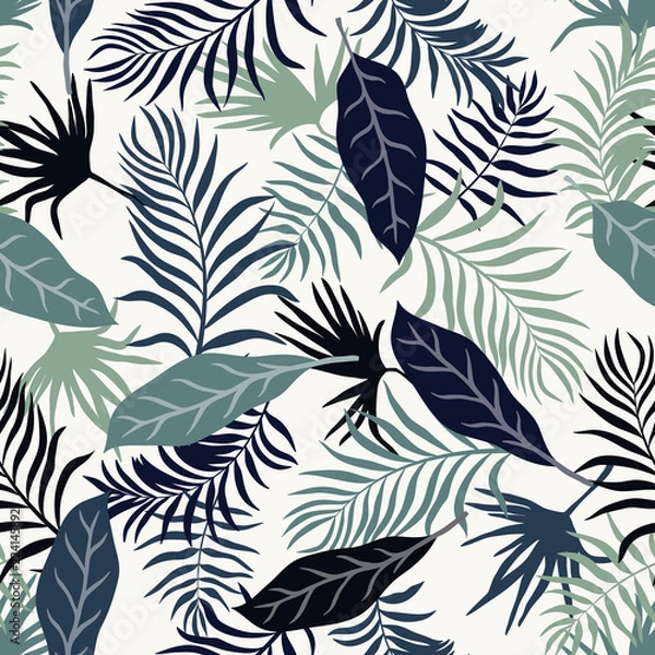 Obraz Tropical background with palm leaves. Seamless floral pattern. Summer vector illustration. Flat jungle print