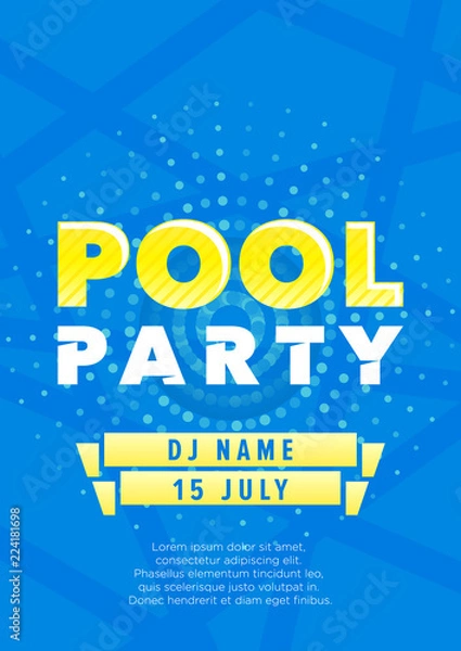 Obraz Vertical blue pool party background with color graphic elements and text.  