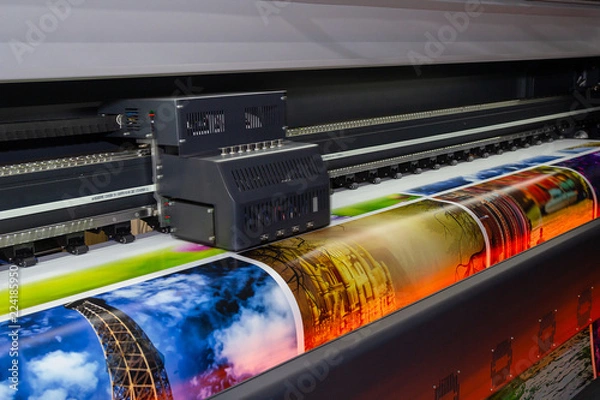Fototapeta Large format printing machine in operation. Industry