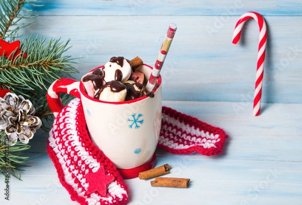 Obraz Colorful marshmallows in a cup with festive decorations
