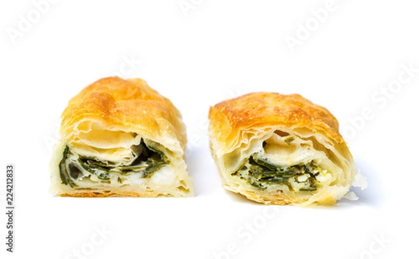 Obraz Homemade pie with cheese and spinach isolated
