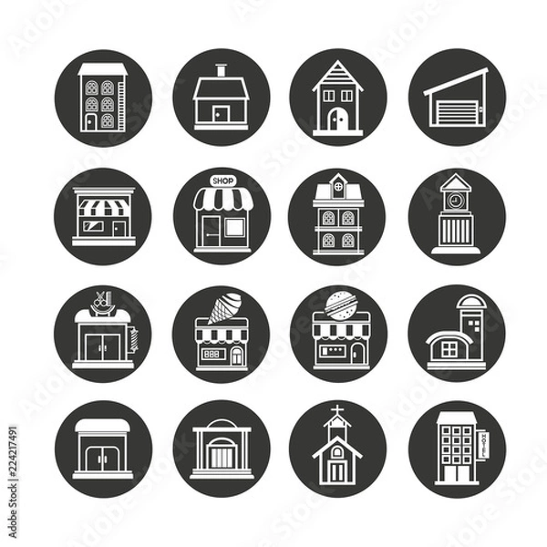 Fototapeta building icon set in circle buttons