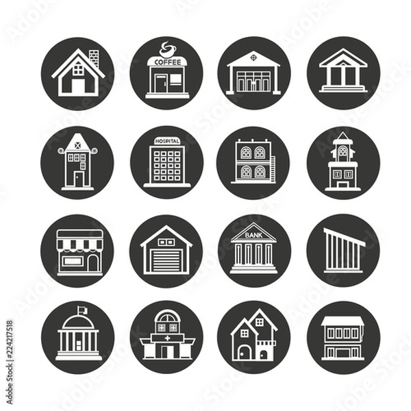Fototapeta building icon set in circle buttons