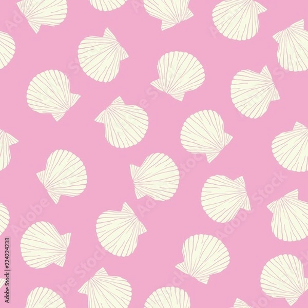 Fototapeta Hand drawn vector illustrations - seamless pattern of seashells. Marine background.