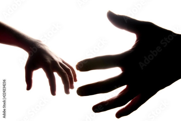 Obraz Isolated men and children hands reach toward each other