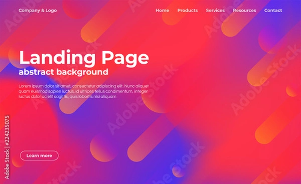 Obraz Landing page template. Abstract background with gradient shapes. Colorful background for website