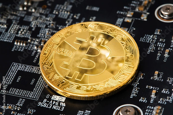 Fototapeta Bitcoin Cryptocurrency Digital Bit Coin BTC Currency Technology Business Internet Concept.