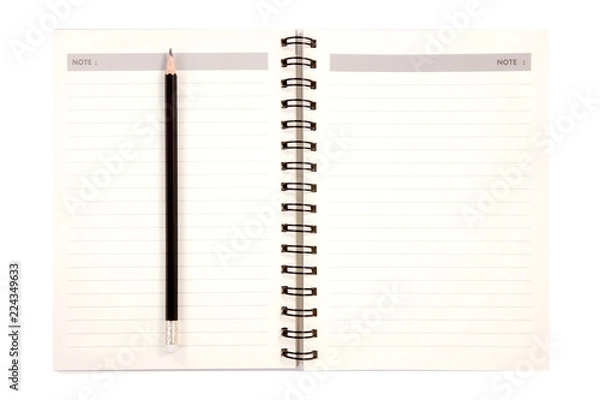 Fototapeta Notebook and Pencil on White Background.