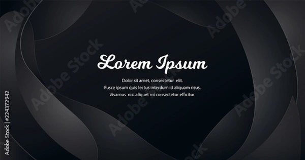 Fototapeta Vector Template of black waves background with plastic liquid, organic shapes. Gradient gray scale color. Paper cut.