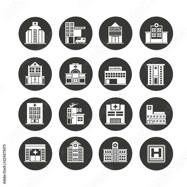 Fototapeta hospital icon set in circle buttons