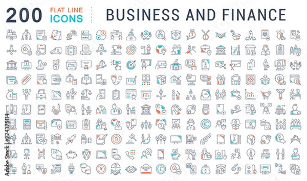 Fototapeta Set Vector Line Icons of Business and Finance.