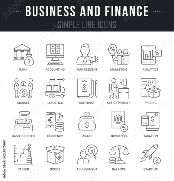 Fototapeta Set Vector Line Icons of Business and Finance.