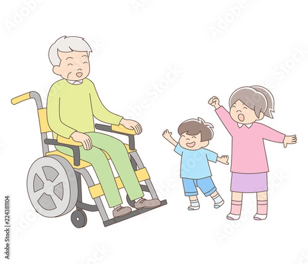 Fototapeta 車椅子_祖父母と孫_全身_おじいちゃん