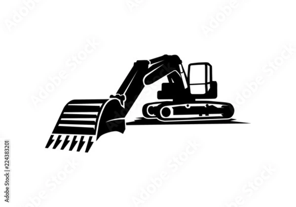 Obraz A black excavator on white background