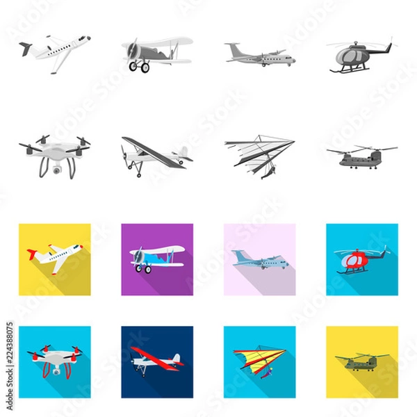 Fototapeta Vector design of plane and transport logo. Collection of plane and sky vector icon for stock.