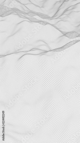 Fototapeta Abstract landscape on a white background. Cyberspace grid. Hi-tech network. 3d technology illustration