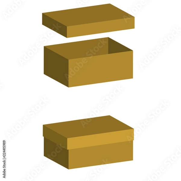 Fototapeta Set of realistic boxes with lid on white background. 3d illustration for design. Open and closed box. Vector illustration.