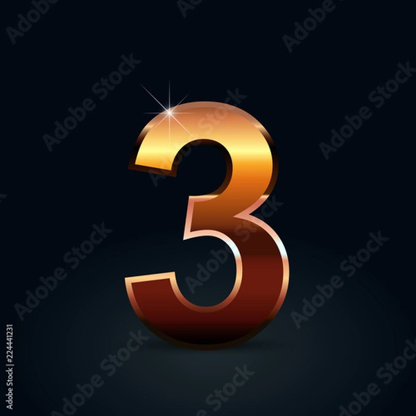 Fototapeta Bronze vector number 3 isolated on black background