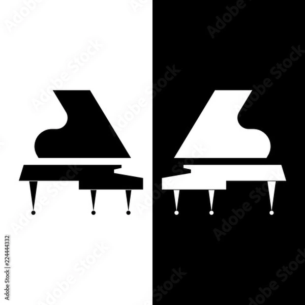 Fototapeta Stylized two Grand piano. Black and white composition. Vector flat design.