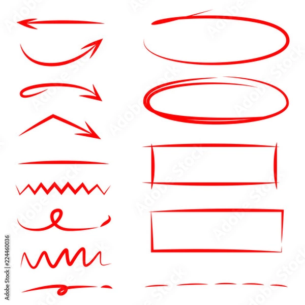Obraz red hand drawn highlighter elements, arrows, underlines