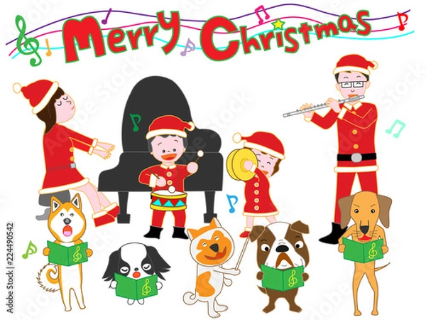 Fototapeta 家族と犬のクリスマスコンサート