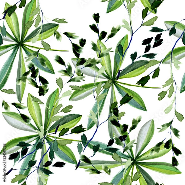 Obraz Seamless pattern. Watercolor, pattern with green leaves, hand-drawn natural illustration
