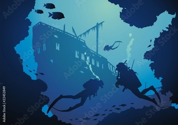 Obraz Divers and the sunk ship