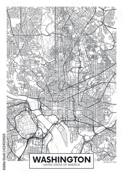 Obraz Mapa miasta Waszyngton, projekt plakatu wektor podróży