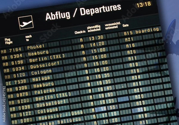 Fototapeta Flughafentafel - Abflugdaten
