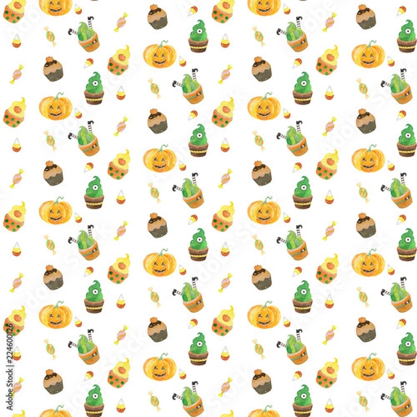 Obraz Halloween pattern with cupcakes