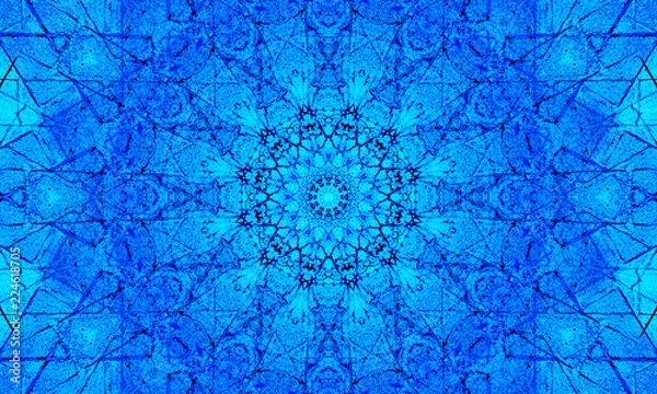 Obraz Bright blue mandala Art with fractal shapes and patterns.