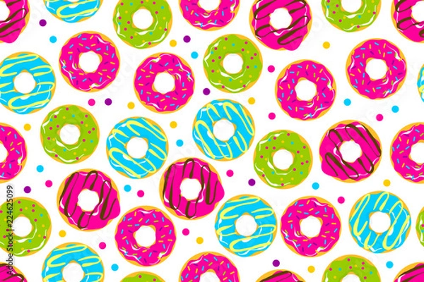Fototapeta Glazed doughnut seamless pattern pop art style