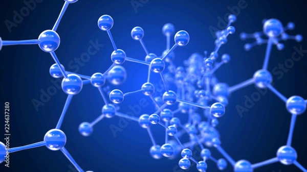 Obraz Blue crystal molecules or network background abstract graphic 3D render.