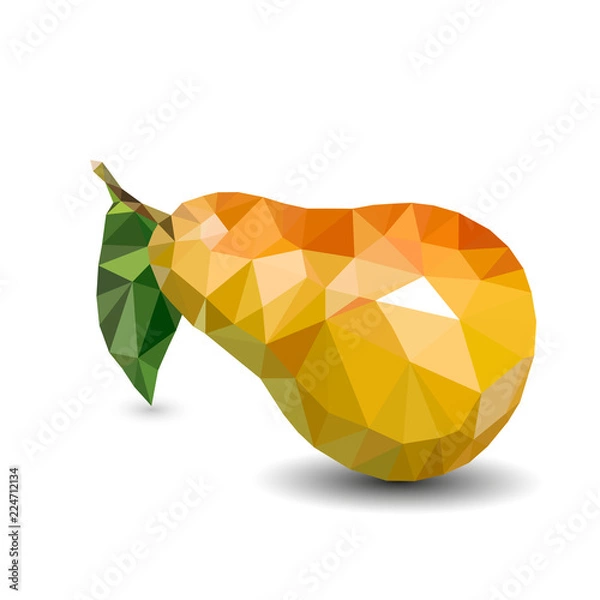 Fototapeta Vector illustration. Pear with stem and leaf. Healthy vegetarian food.