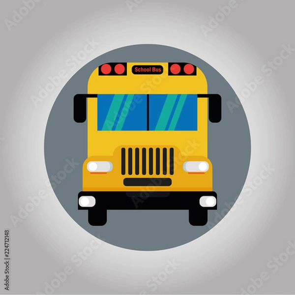 Fototapeta School bus near the pointer in flat style. Bus stop pointer.