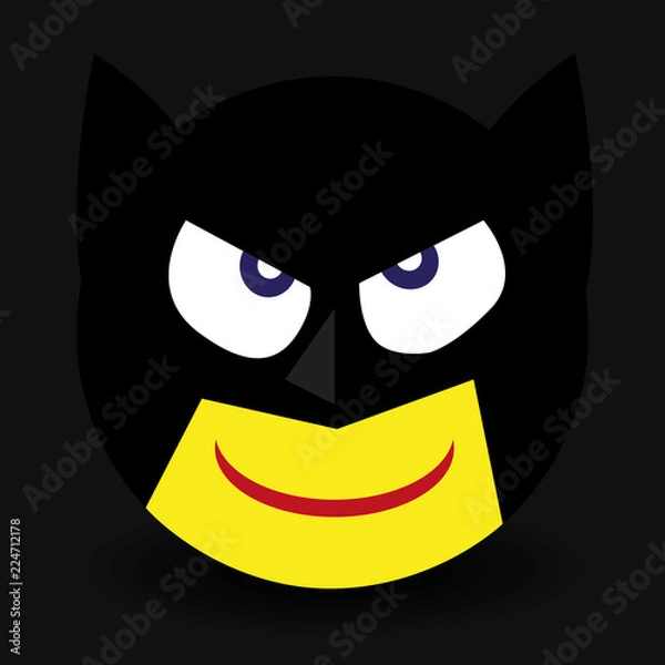 Fototapeta Black mask with sharp ears. Batman round vector logo on white background. Bat mask with eyes.